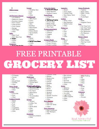 Free Printable Grocery List - Madame Deals, Inc.