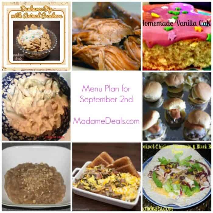 Menu Plan : Week of September 2nd