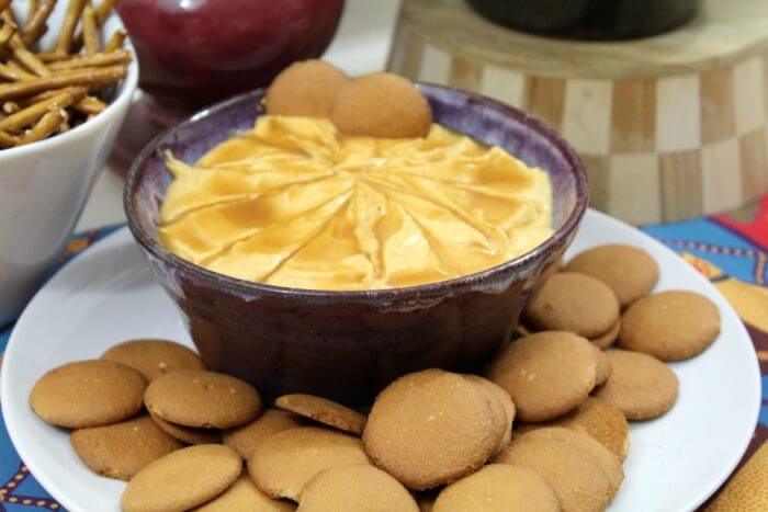 I love salted caramel pumpkin cheesecake dip with vanilla wafers