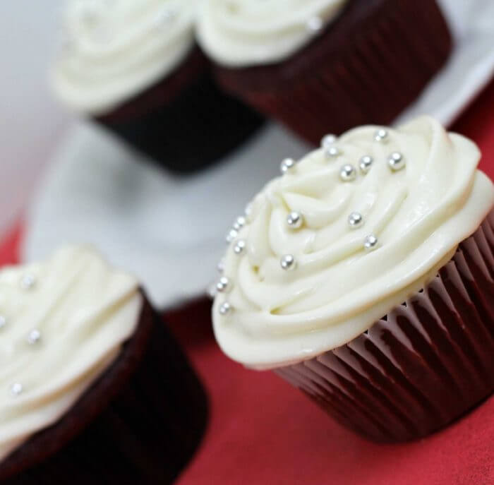 red velvet cupcakes are rich in flavor