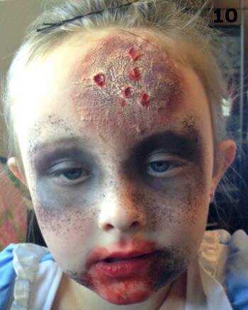 Add colors to the rest of the kids' face for  super cool Halloween zombie look.