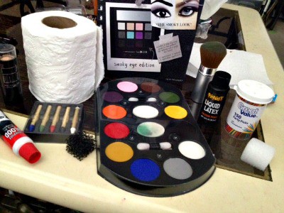 Materials that you need for a Halloween DIY zombie makeup for kids.