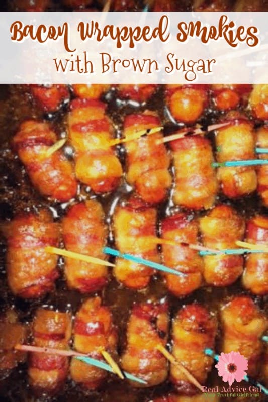 Serve this delicious Bacon Wrapped Smokies Recipe with Brown Sugar on your next game day party. It's also great for potlucks!