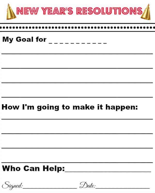 Free Printable for Kids New Years Resolution Ideas