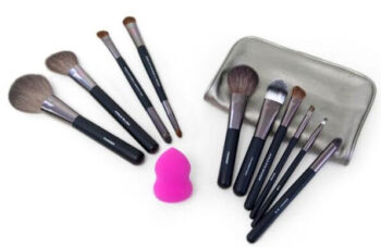 12-Piece Professional Cosmetic Brush and Applicator Set with Travel Wrap