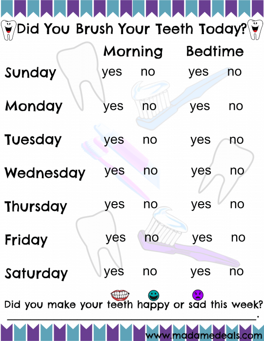 Did you brush your teeth today? Free Printable Chart
