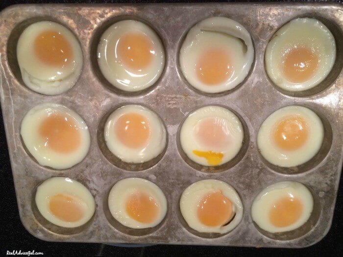 The easiest way to cook eggs is in the oven. This is perfect for egg mcmuffins for the family.