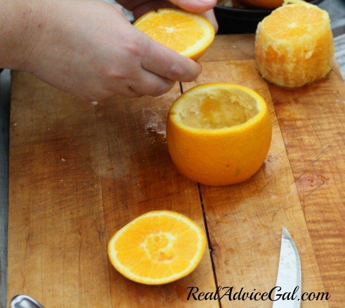 How to hollow out oranges to use as fruit bowls remove flesh from top or bottom slice and insert into hollowed out peel