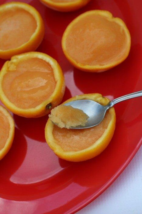 Tropical Fruit Sorbet served in oranges