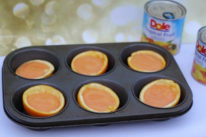 Tropical fruit sorbet in muffin tin