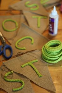 burlap banner letters on triangles