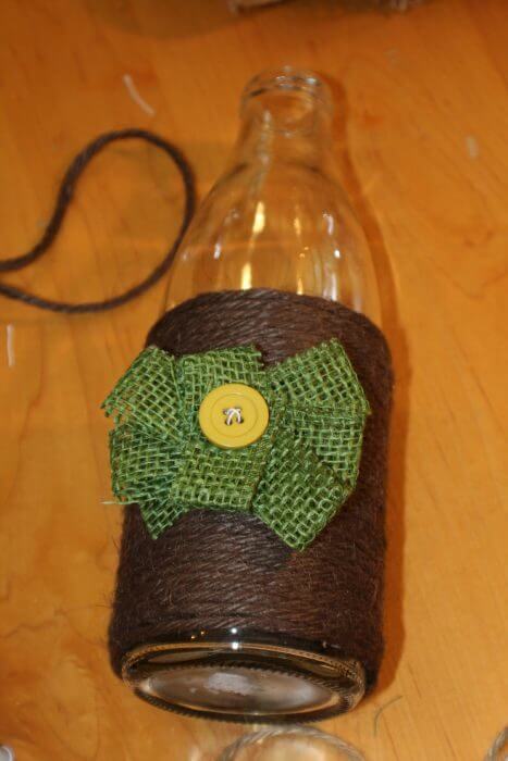 how to decorate a vase with twine add a burlap flower