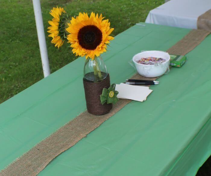 burlap and sunflower bridal shower table decorations