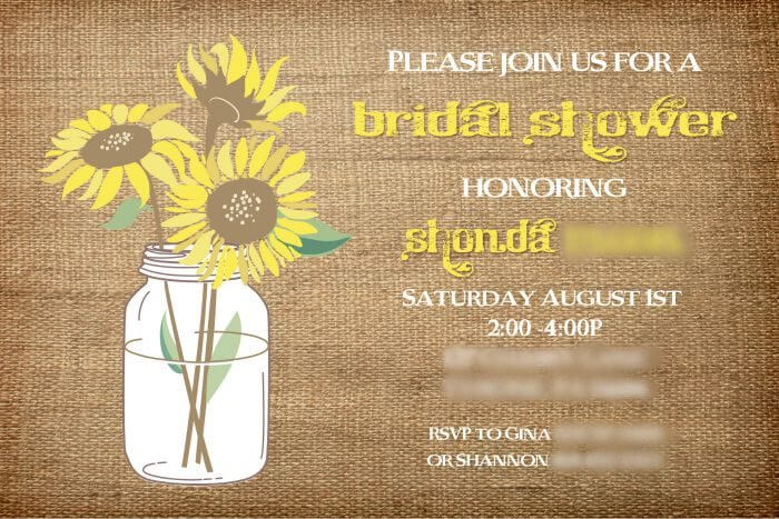 burlap and sunflowers bridal shower invitation with info blurred out