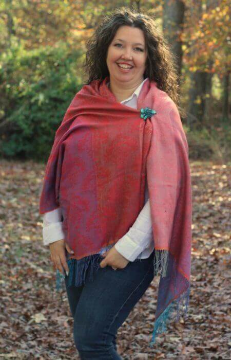 Sol Alpaca Scarves can also be worn cape stule pinned with a pretty broche