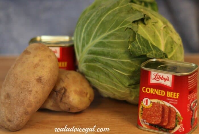 ingredients for making corned beef cabbage and potatoes
