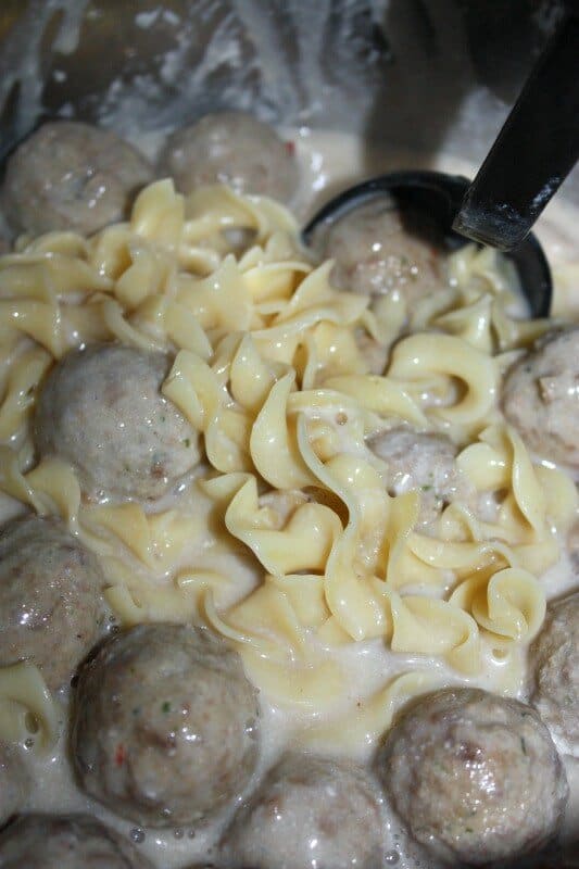 Easy recipe for making Swedish Meatballs in your Instant Pot. Using frozen meatballs, mushroom soup, broth, egg noodles and sour cream.