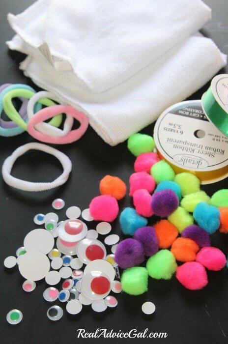 all the supplies you need to make a washcloth bunny