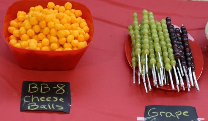 BB8 Cheese balls and grape sabers