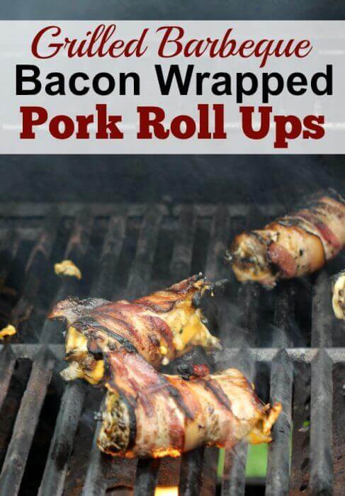 Grilled barbeque bacon wrapped pork roll ups; add them to your list of pork dinner ideas to try this summer.