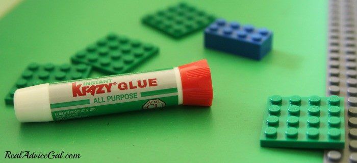 Lego Table Project use Krazy Glue to glue down the legos in the design you want