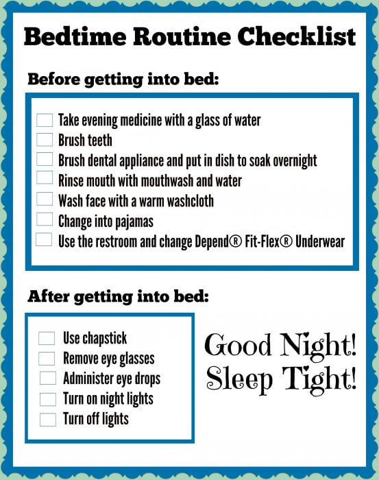Bedtime Routine Checklist for senior care provider