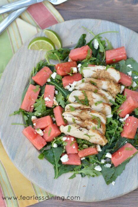 Healthy Grilled Chicken and Watermelon over Baby Kale