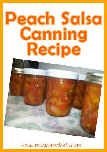 Peach Salsa canning recipe with fresh diced peaches, tomatoes, red onions, red pepper, cilantro, jalapeno and lime juice.