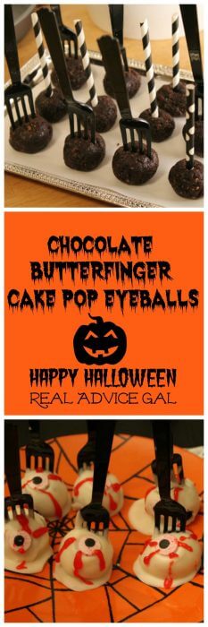 Chocolate Butterfinger Cake Pops decorated like eyeballs are the perfect treat for Halloween