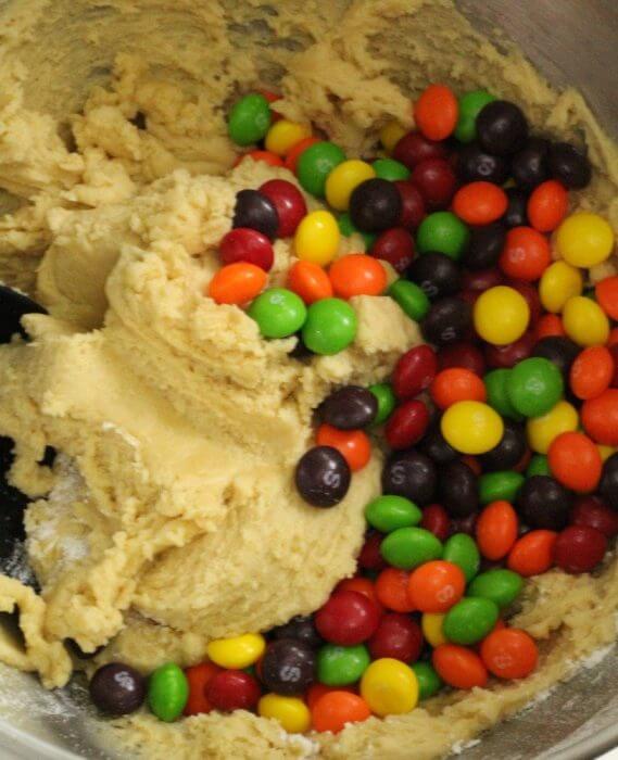 Mix the skittles into the sugar cookie dough