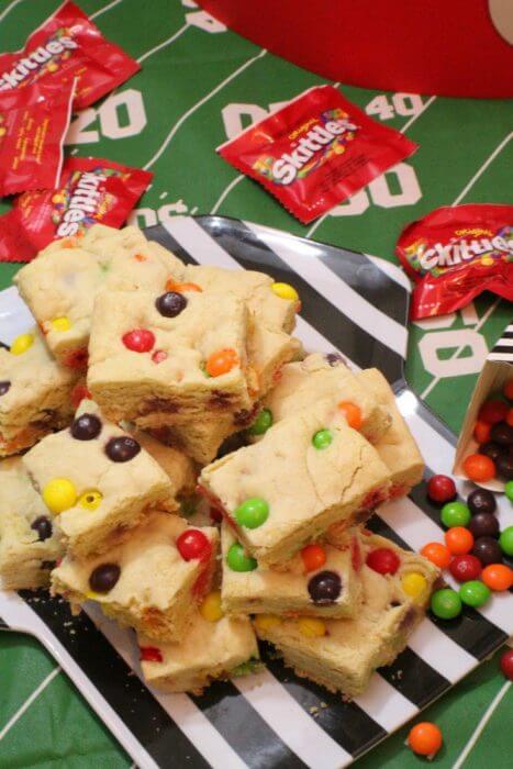Shake up you football snack line up with a new sweet on the table skittles sugar cookie bars
