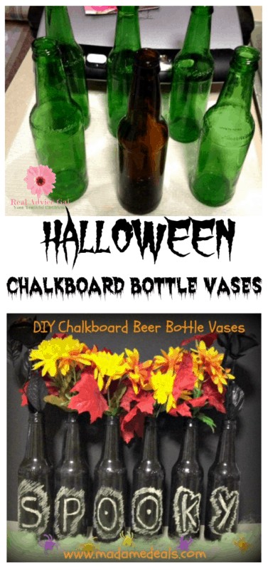 Halloween DIY Chalkboard Beer Bottle Vases