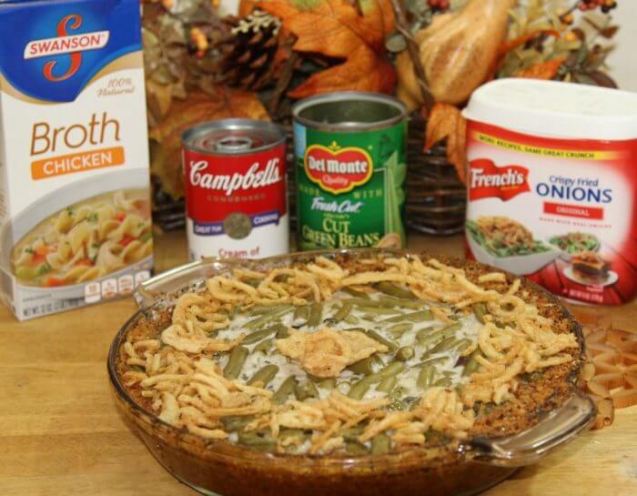 Green bean casserole pie baked and ready to eat