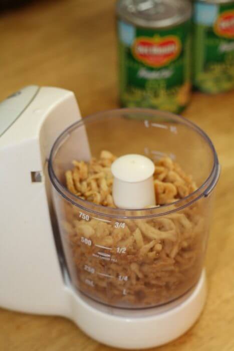 Use a food processor to grind up the fried onions to make your crust