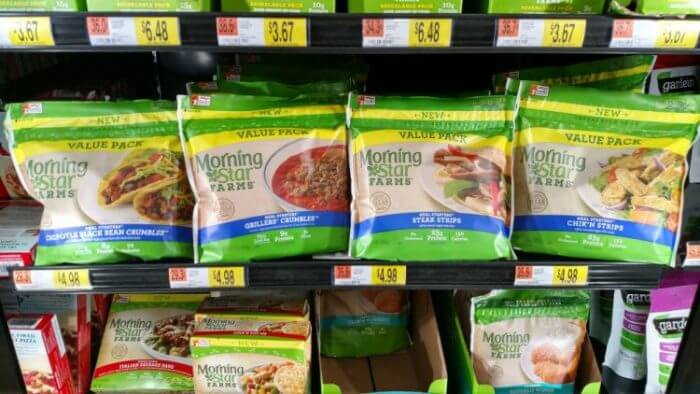 You can buy MorningStar Farms Chik N Strips at walmart in the frozen food section