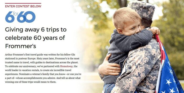 Frommer's 6 for 60 Veterans Vacation Contest 