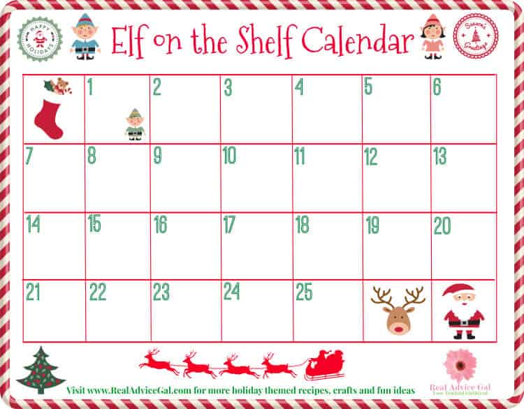 Funny Elf on the Shelf Calendar of ideas - Real Advice Gal