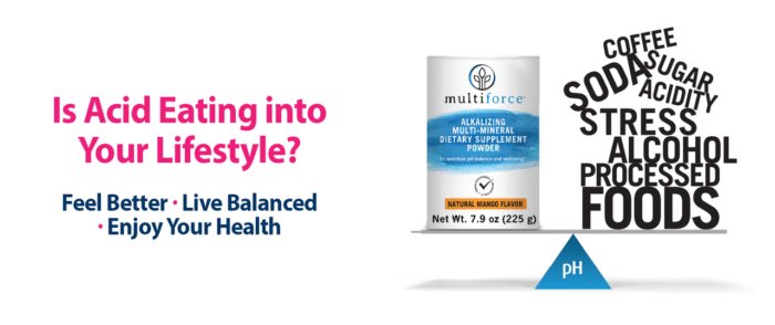 Cut down acid in your body with Multiforce multi-mineral powdered supplement. Get your FREE 14-day sample now!