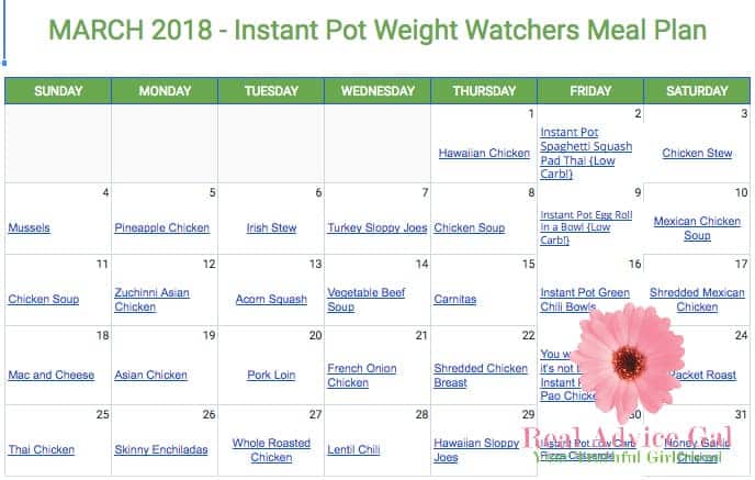 Printable Pressure Cooker Weight Watchers Menu March