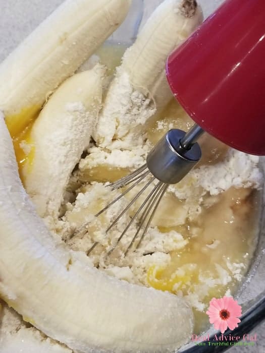 mixing bananas