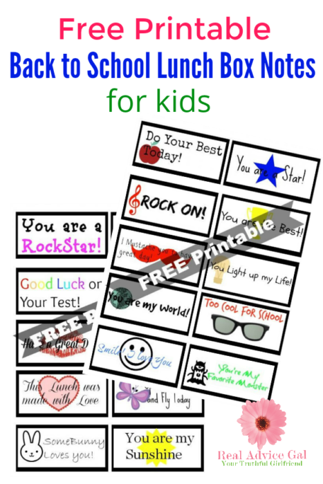 Back to School Printable Lunch Box Notes