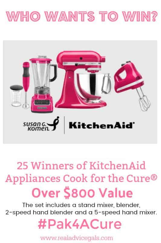 Did you know that 1 in 8 women in the U.S. will be diagnosed with breast cancer in her lifetime? Valpak has partnered with Susan G. Komen foundation in fighting against breast cancer. You can show your support by donating and participating in their events. This October Valpak will turn their Blue Envelope pink for Breast Cancer Awareness Month. You could win KitchenAid® appliances in the support of Cook for the Cure®! 