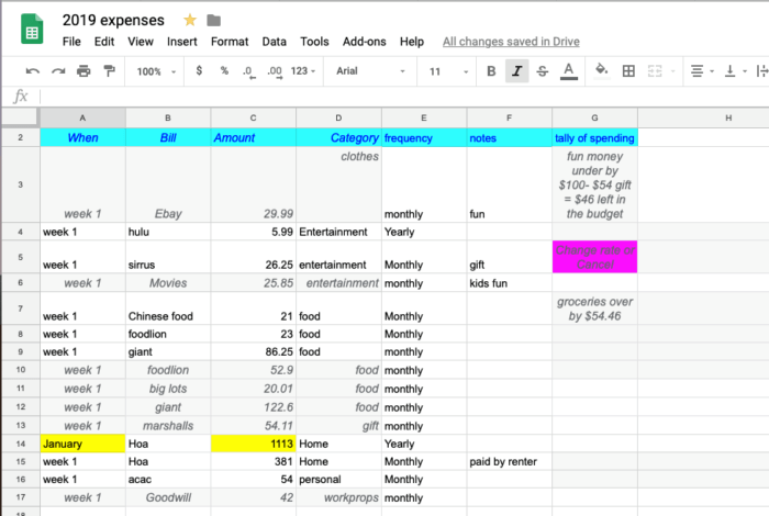 finance spreadsheet