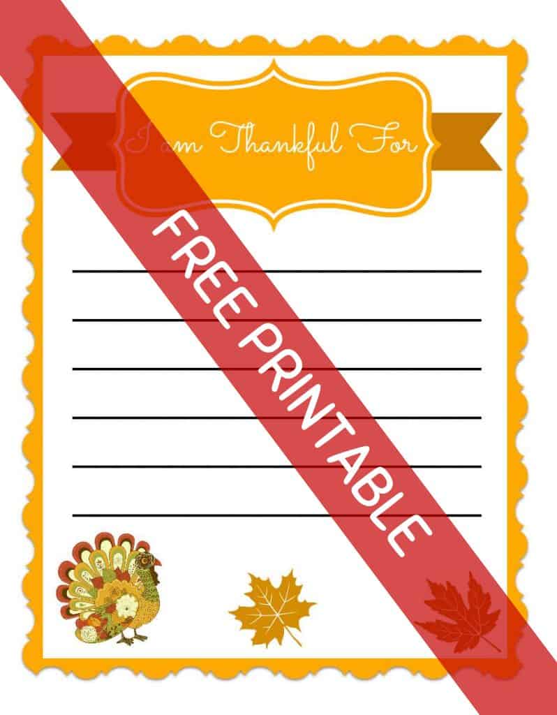 I am thankful free printable for kids for Thanksgiving