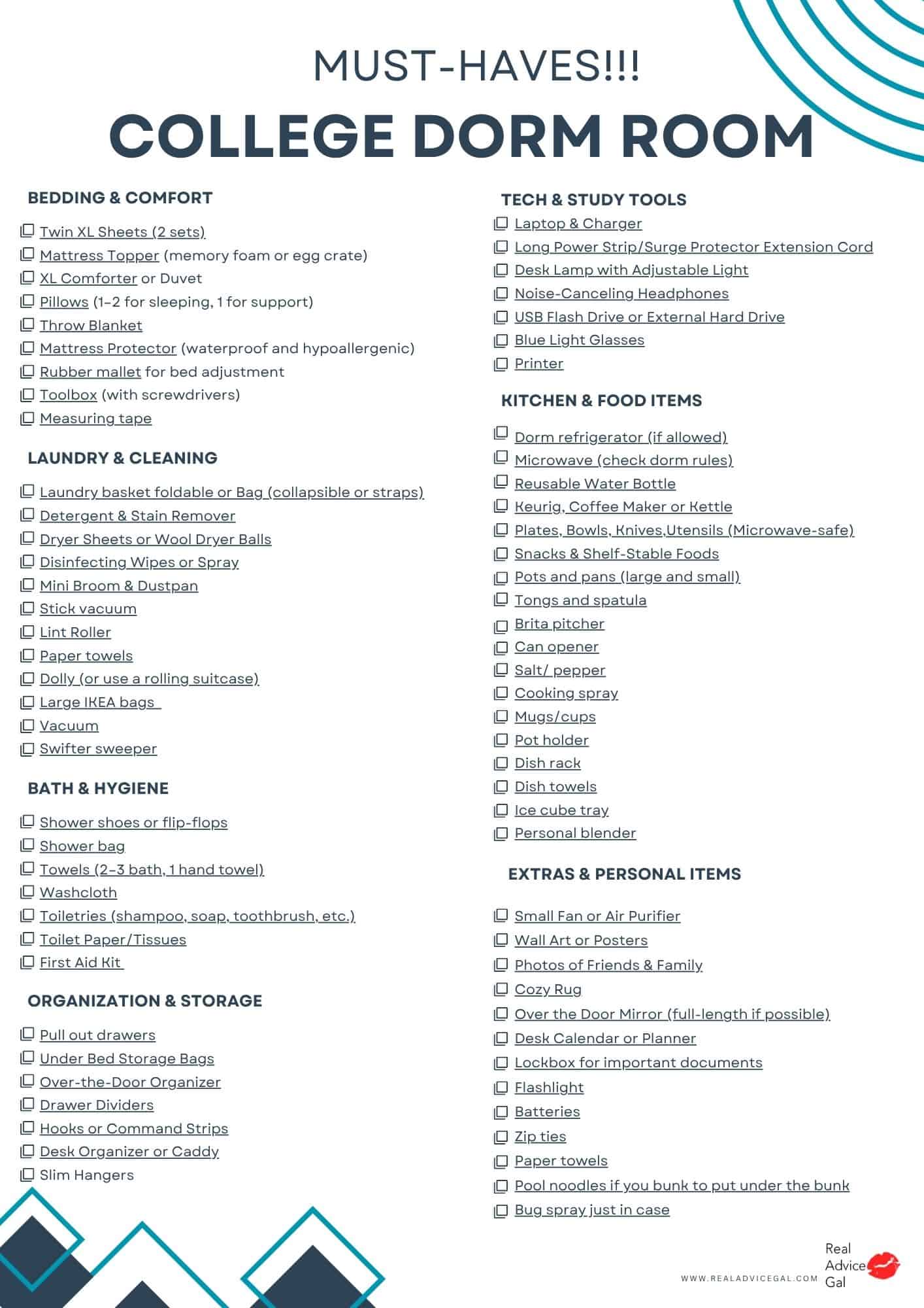 Dorm Room Checklist