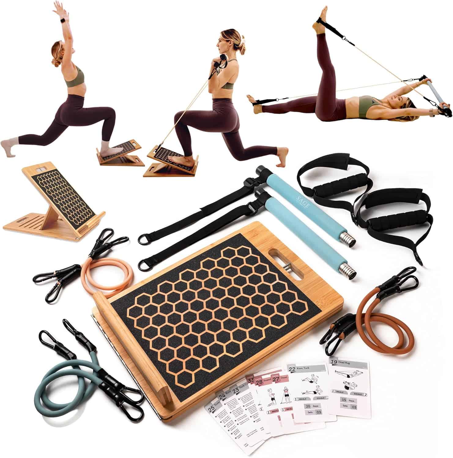 Pilates Kit - 3-in-1 Home Workout Set With Bamboo Slant Board